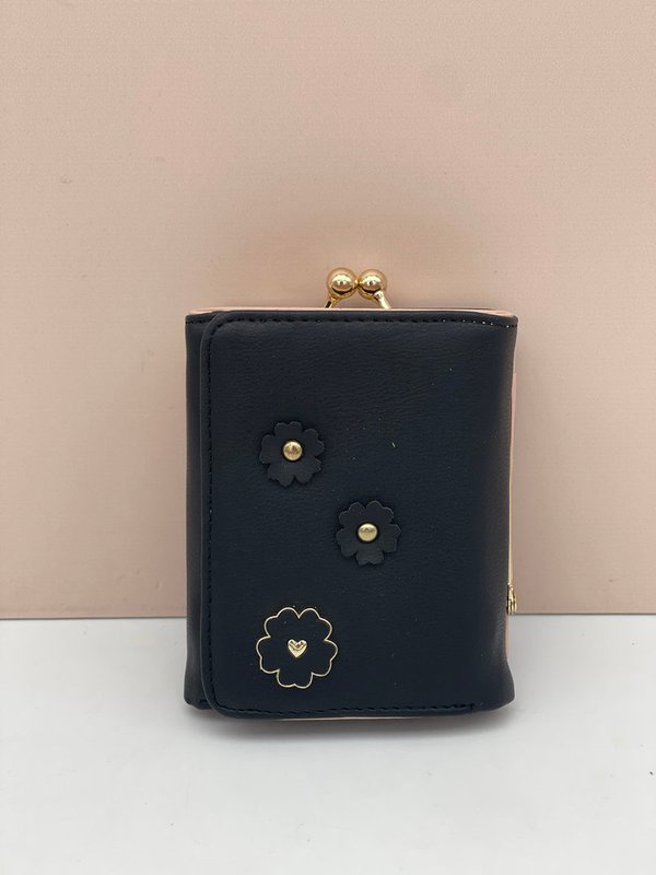 Monedero Cierre Kisslook Flores (Negro)