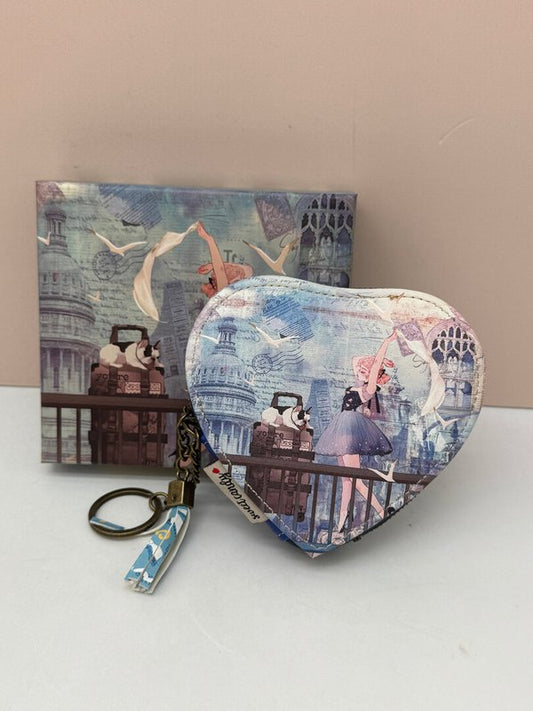 Monedero Corazón con Llavero Celeste