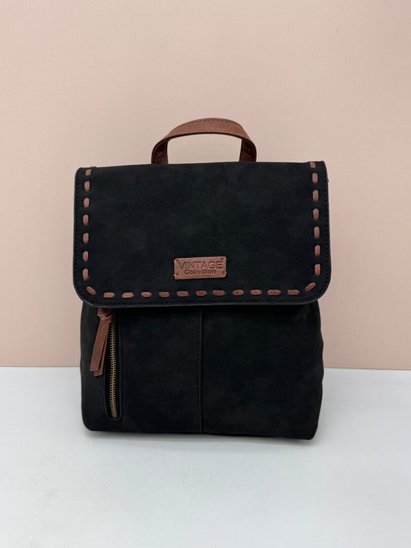 Mochila Ante Negra Solapa Boho Chic