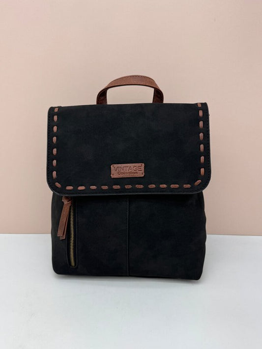 Mochila Ante Negra Solapa Boho Chic