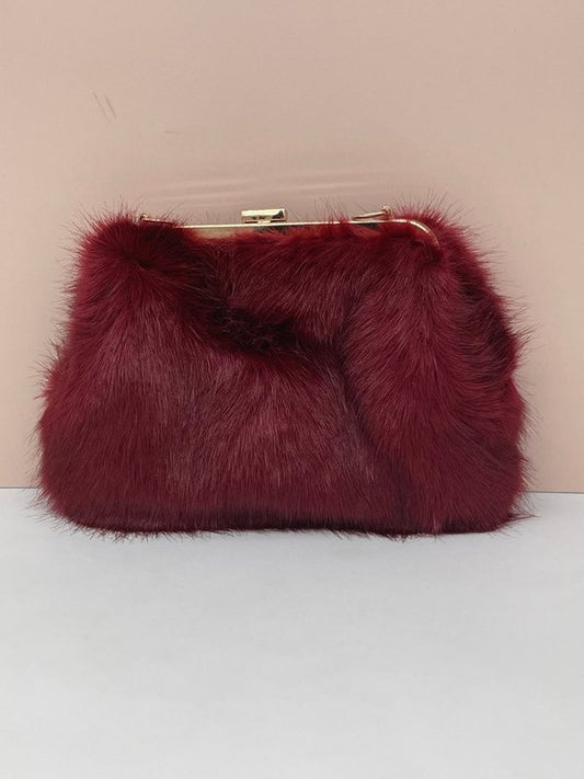 Bolso Pelito / Cartera de Mano Granate Cierre Metálico