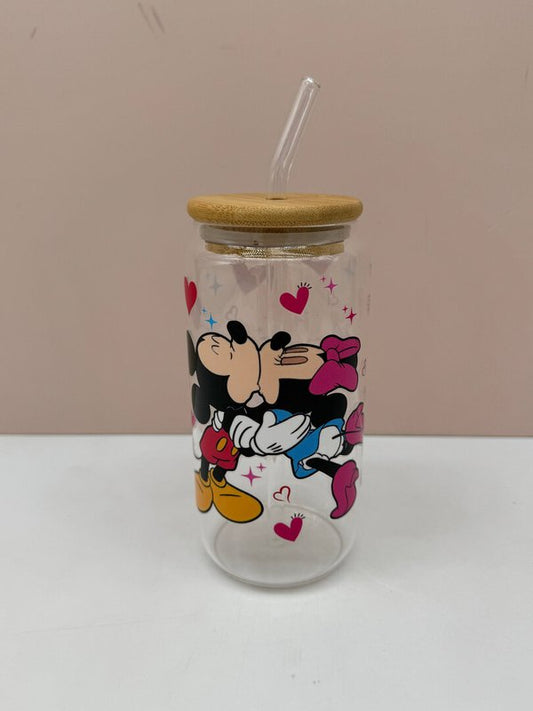 Taza de Vidrio con Tapa de Bambú y Pajita