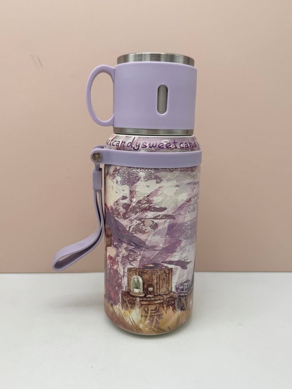 Termo Grande con Taza Sweet Candy Lila