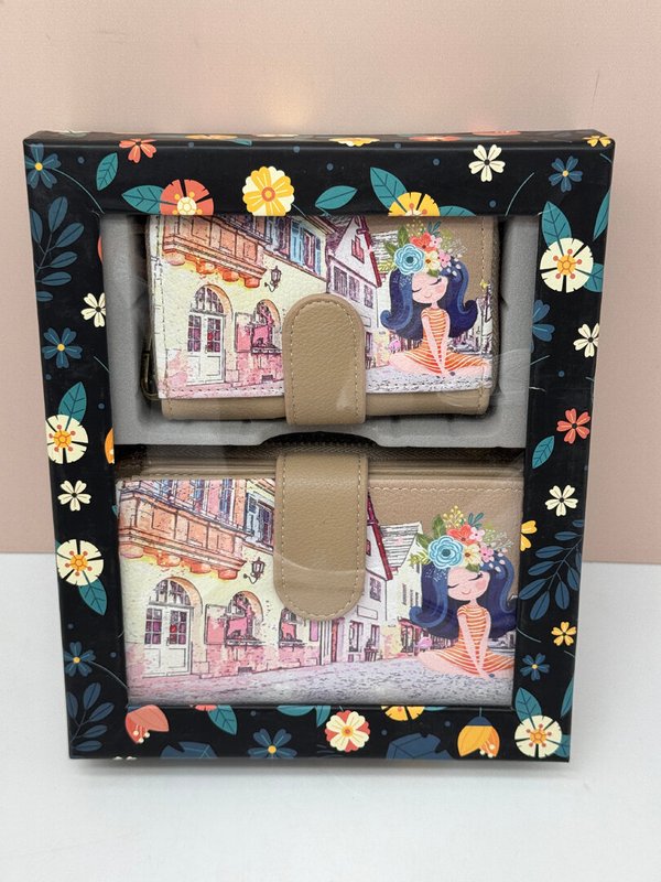 Combo Cartera y Monedero Muñecas Beige