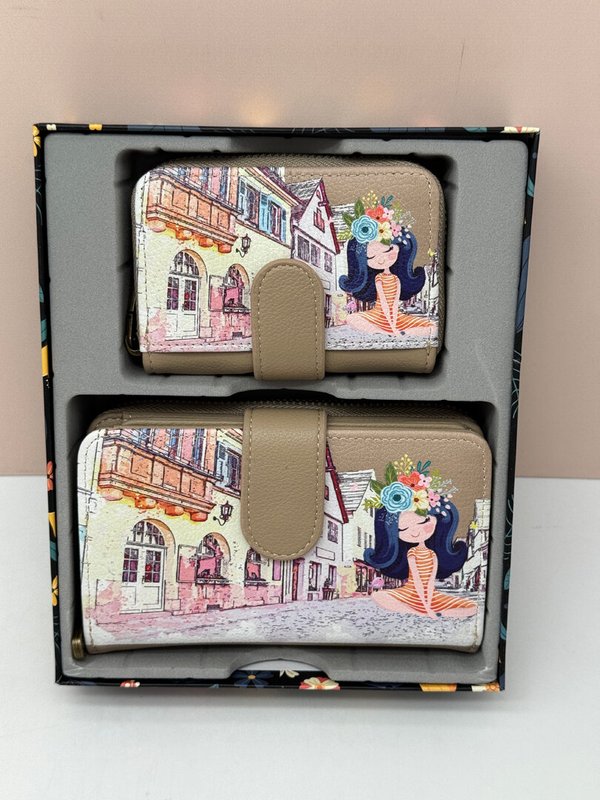 Combo Cartera y Monedero Muñecas Beige