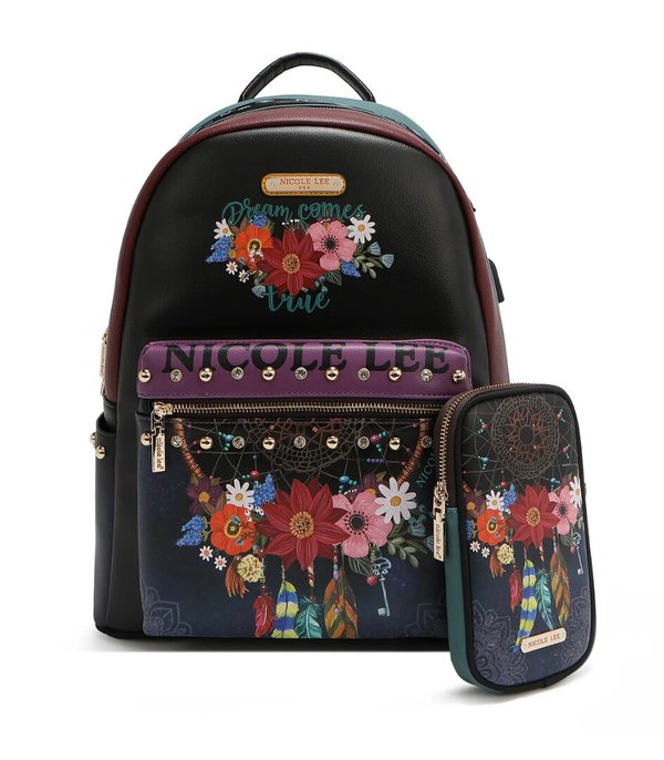 Mochila Grande de Moda con Puerto de Carga USB y Bolsa (Dream Comes True) Nicole Lee