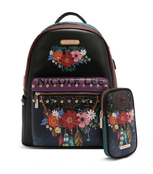 Mochila Grande de Moda con Puerto de Carga USB y Bolsa (Dream Comes True) Nicole Lee