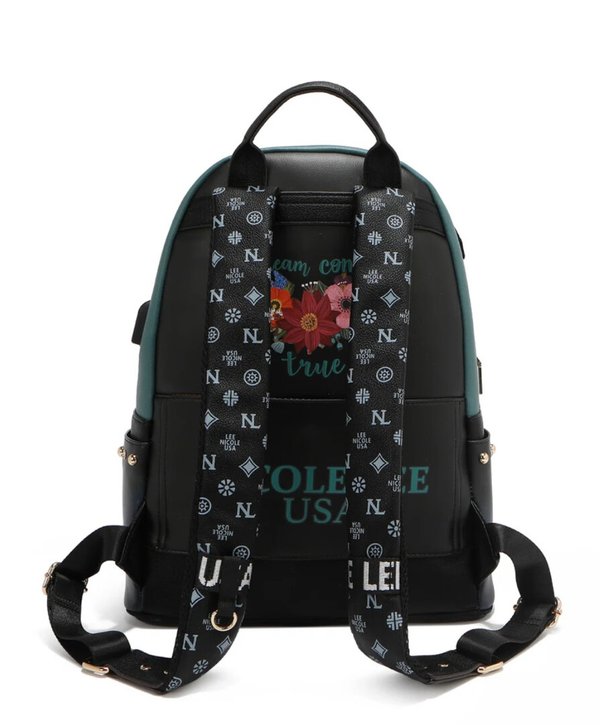 Mochila Grande de Moda con Puerto de Carga USB y Bolsa (Dream Comes True) Nicole Lee
