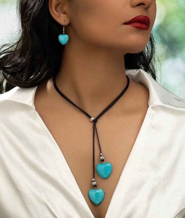 Conjunto de Colgante con Piedras de Corazón Turquesa