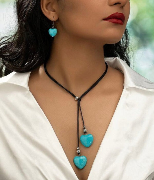 Conjunto de Colgante con Piedras de Corazón Turquesa