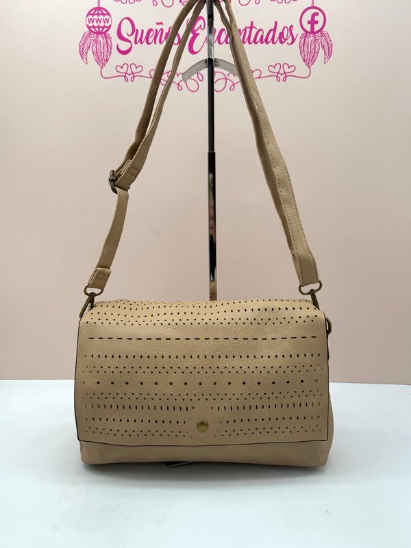 Bolso Bandolera Beige Perforado