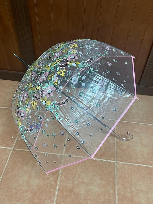 Paraguas Transparente Tipo Seta Flores Rosas