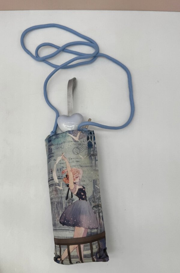 Paraguas Diseño Muñeca Sweet Candy de Mujer con Funda para Colgar Celeste