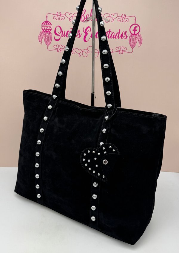 Bolso en Suave Antelina de 1ª Calidad con Detalles de Tachuelas