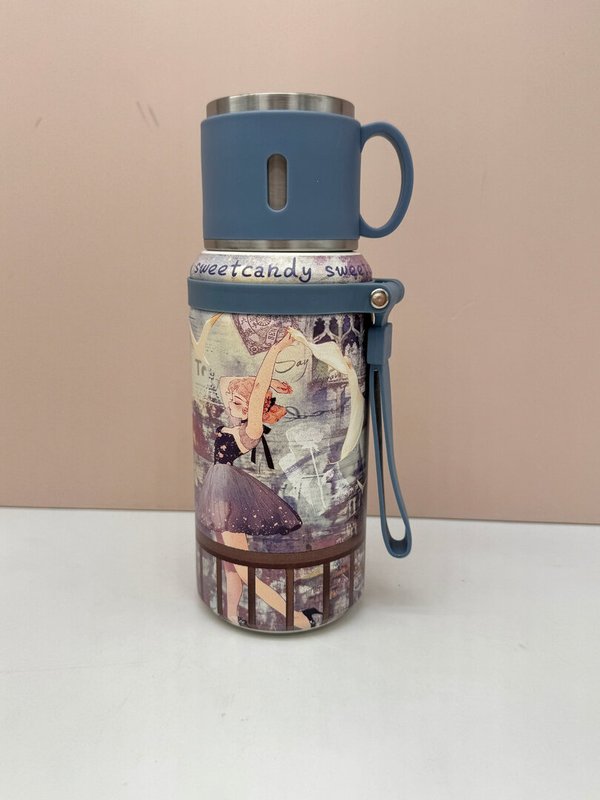 Termo Grande con Taza Sweet Candy Celeste