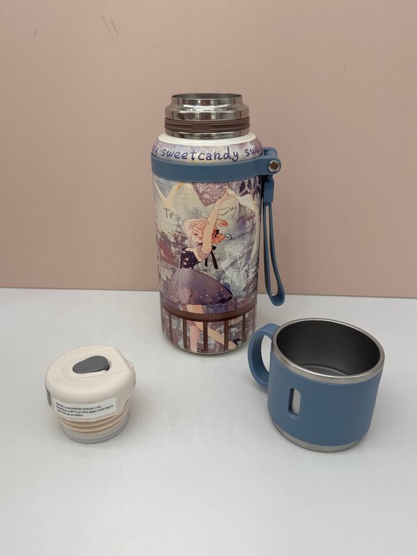 Termo Grande con Taza Sweet Candy Celeste