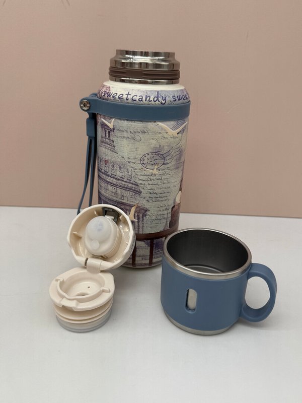 Termo Grande con Taza Sweet Candy Celeste