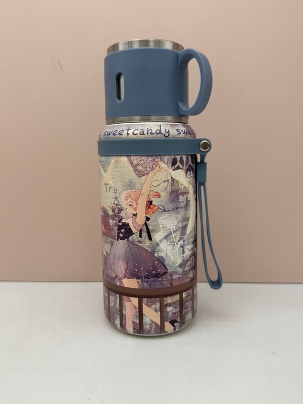 Termo Grande con Taza Sweet Candy Celeste
