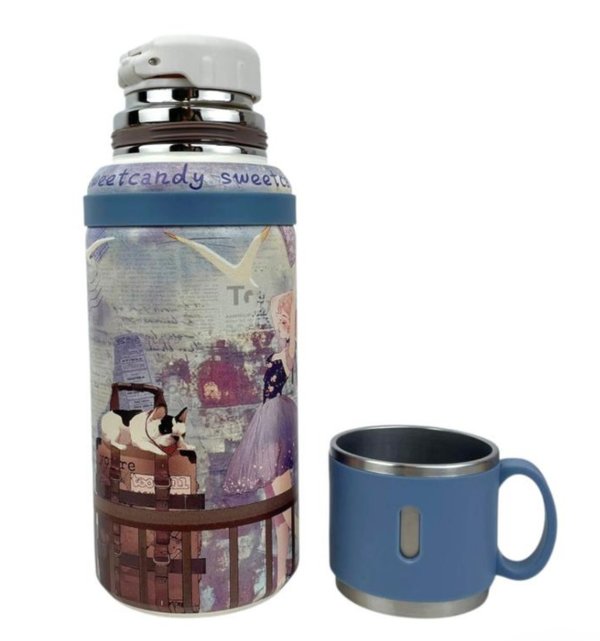 Termo Grande con Taza Sweet Candy Celeste