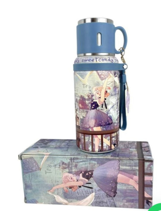 Termo Grande con Taza Sweet Candy Celeste