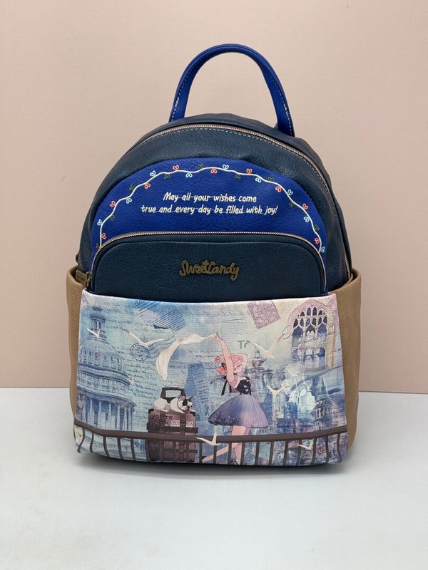 Mochila Bordada Sweet Candy Azul