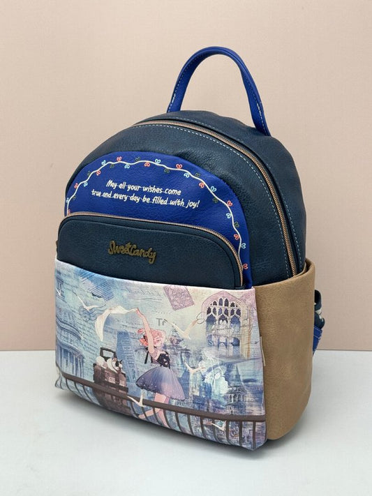 Mochila Bordada Sweet Candy Azul