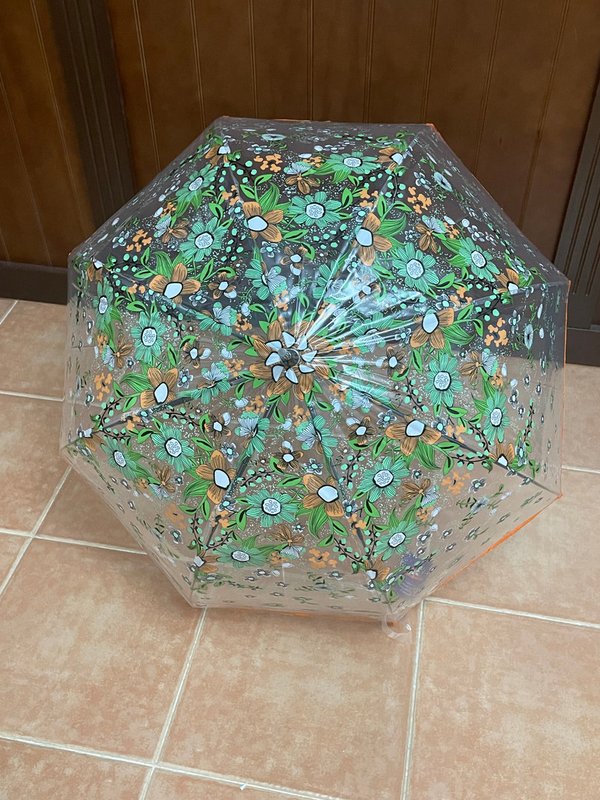 Paraguas Transparente Tipo Seta Flores Naranja