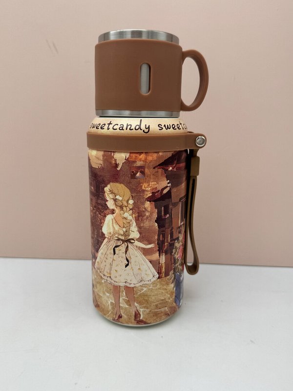 Termo Grande con Taza Sweet Candy Marrón