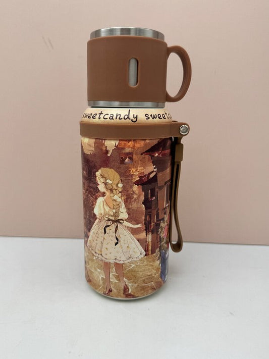 Termo Grande con Taza Sweet Candy Marrón