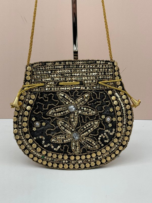 Bombonera con Abalorios Dorados (Gris Oscuro)