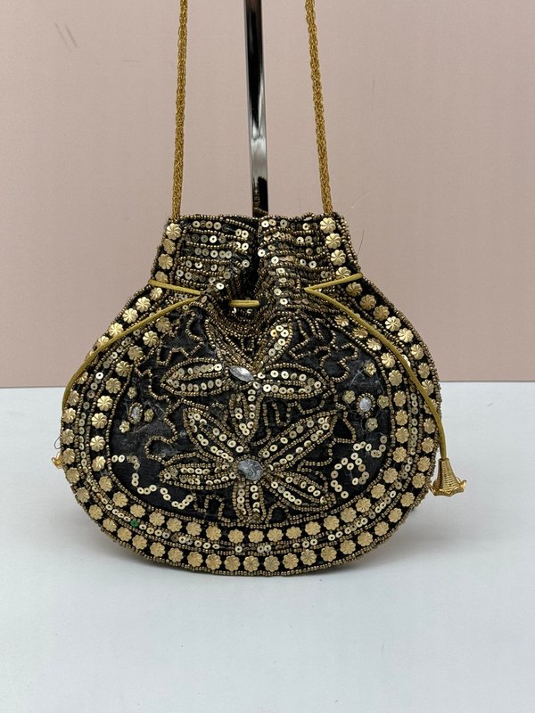 Bombonera con Abalorios Dorados (Gris Oscuro)