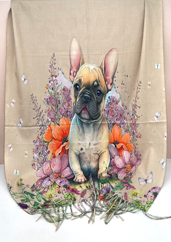 Pañuelo con Flecos Perrito con Flores