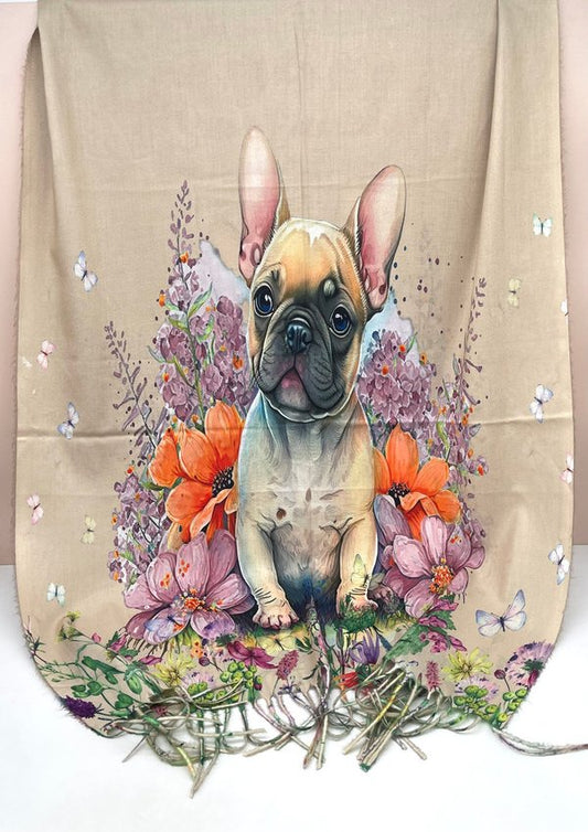 Pañuelo con Flecos Perrito con Flores