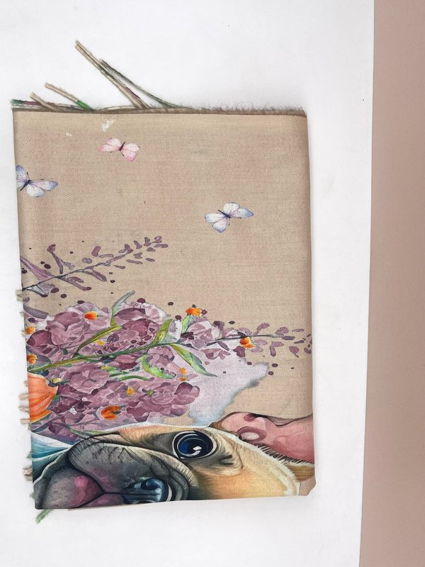 Pañuelo con Flecos Perrito con Flores
