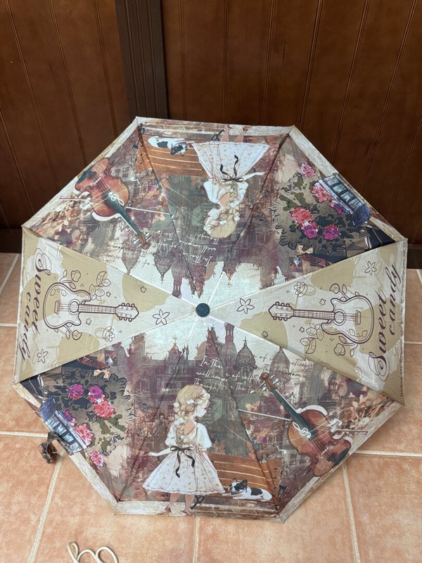 Paraguas Diseño Muñeca Sweet Candy de Mujer con Funda para Colgar Marrón