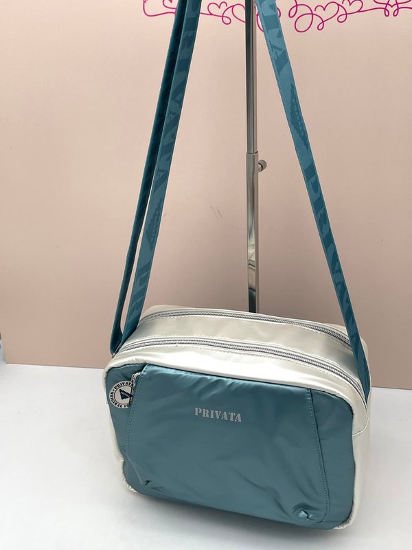 Bolso Bandolera Metal Turquesa y Crudo (Privata)