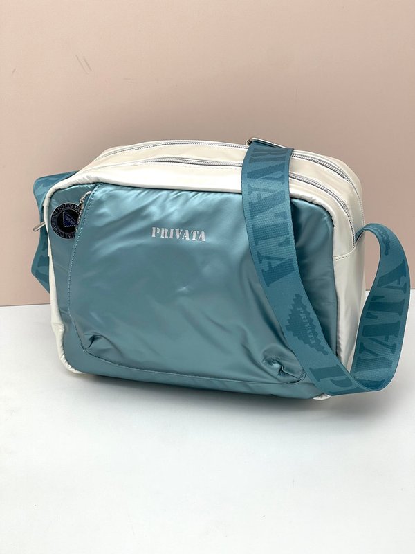 Bolso Bandolera Metal Turquesa y Crudo (Privata)