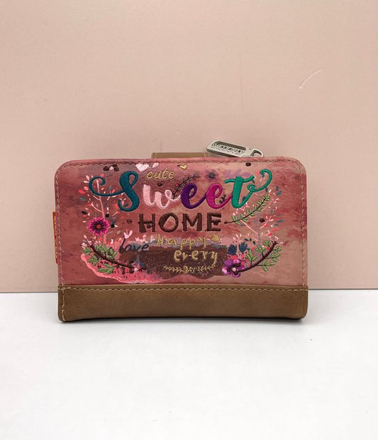 Cartera Billetera Bordada Sweet Candy Home Happy (Marrón)