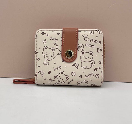 Cartera / Tarjetero Gatitos Marrón Clarito