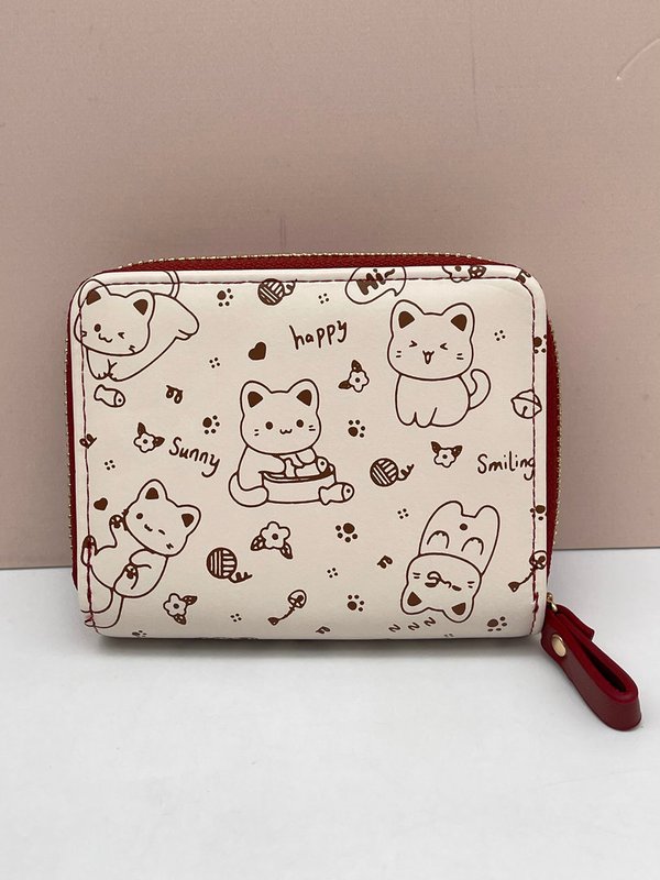 Cartera / Tarjetero Gatitos Marrón Oscura