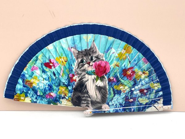 Abanico Gatito con Flores