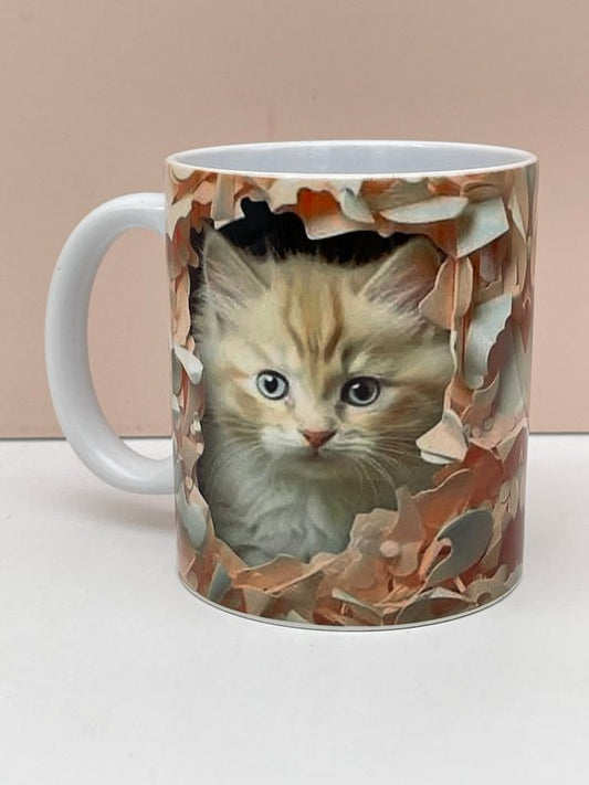 Taza Gatito con Hojas 3d