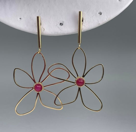 Pendientes Flor Centro Rojo