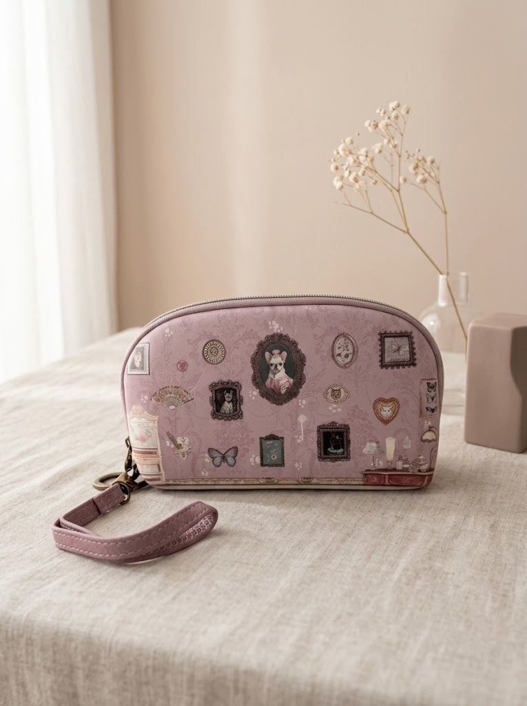 Portatodo / Bolso de Mano Sweet Candy – Gatito Vintage Rosa Empolvado con Asa y Compartimentos (Edición Limitada)