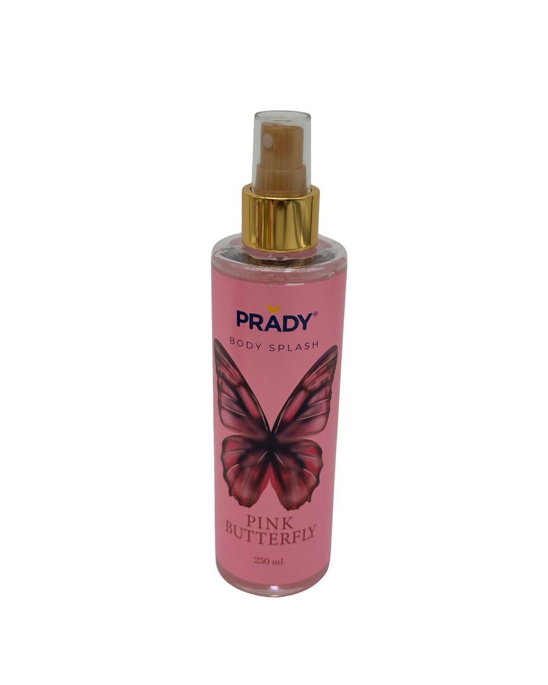 Body splash Pink Butterfly de Prady en envase rosado con mariposa de 250 ml, spray corporal refrescante.