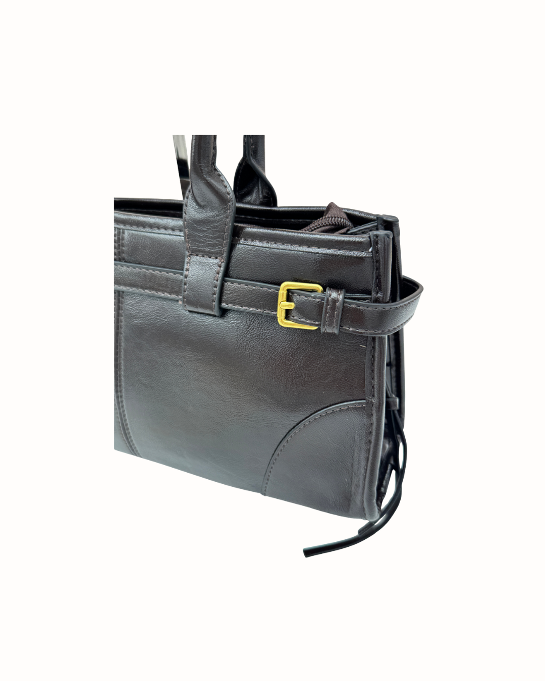 Bolso Shopper Bandolera  Negro de Piel con Hebillas Doradas para Mujer