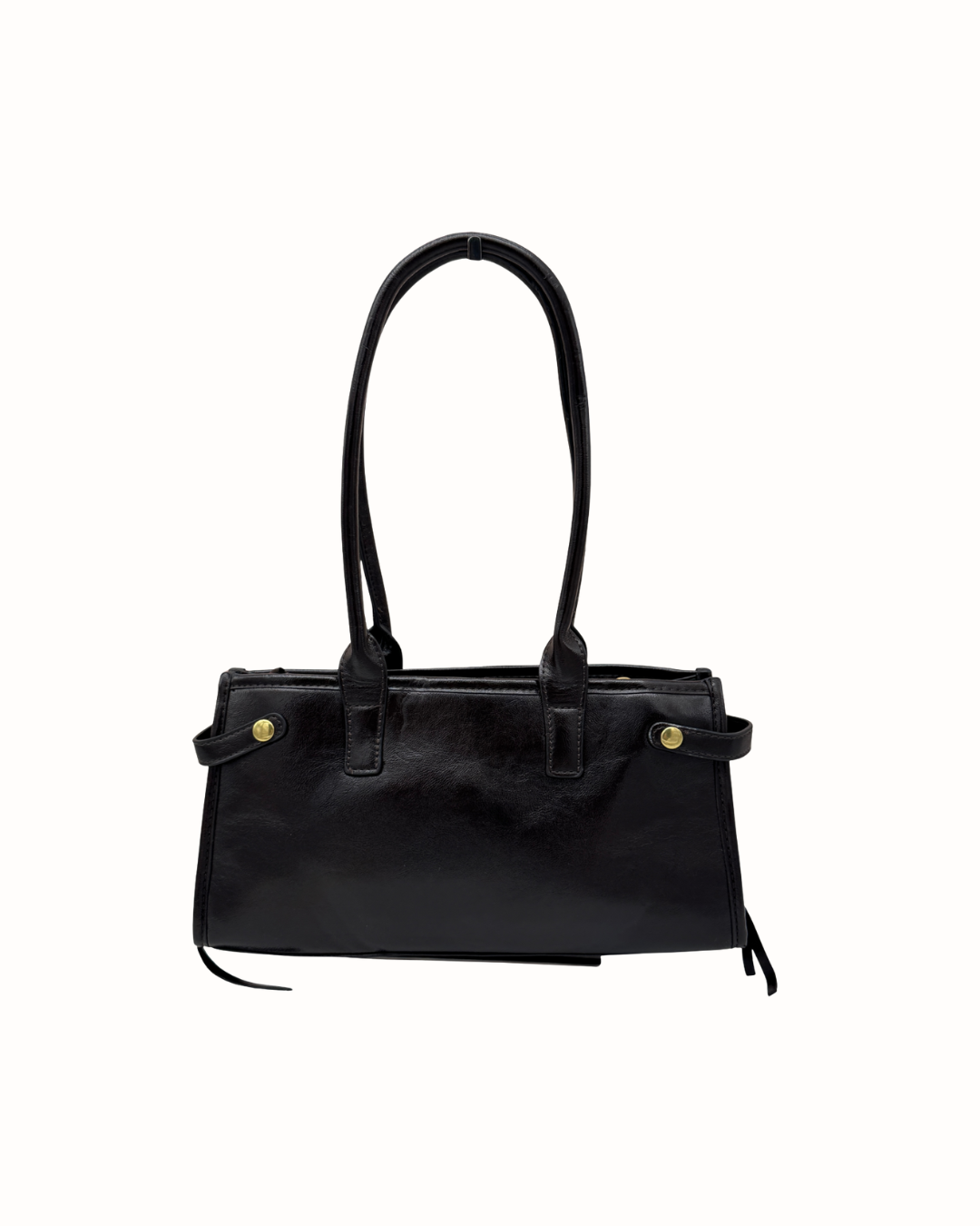 Bolso Shopper Bandolera  Negro de Piel con Hebillas Doradas para Mujer