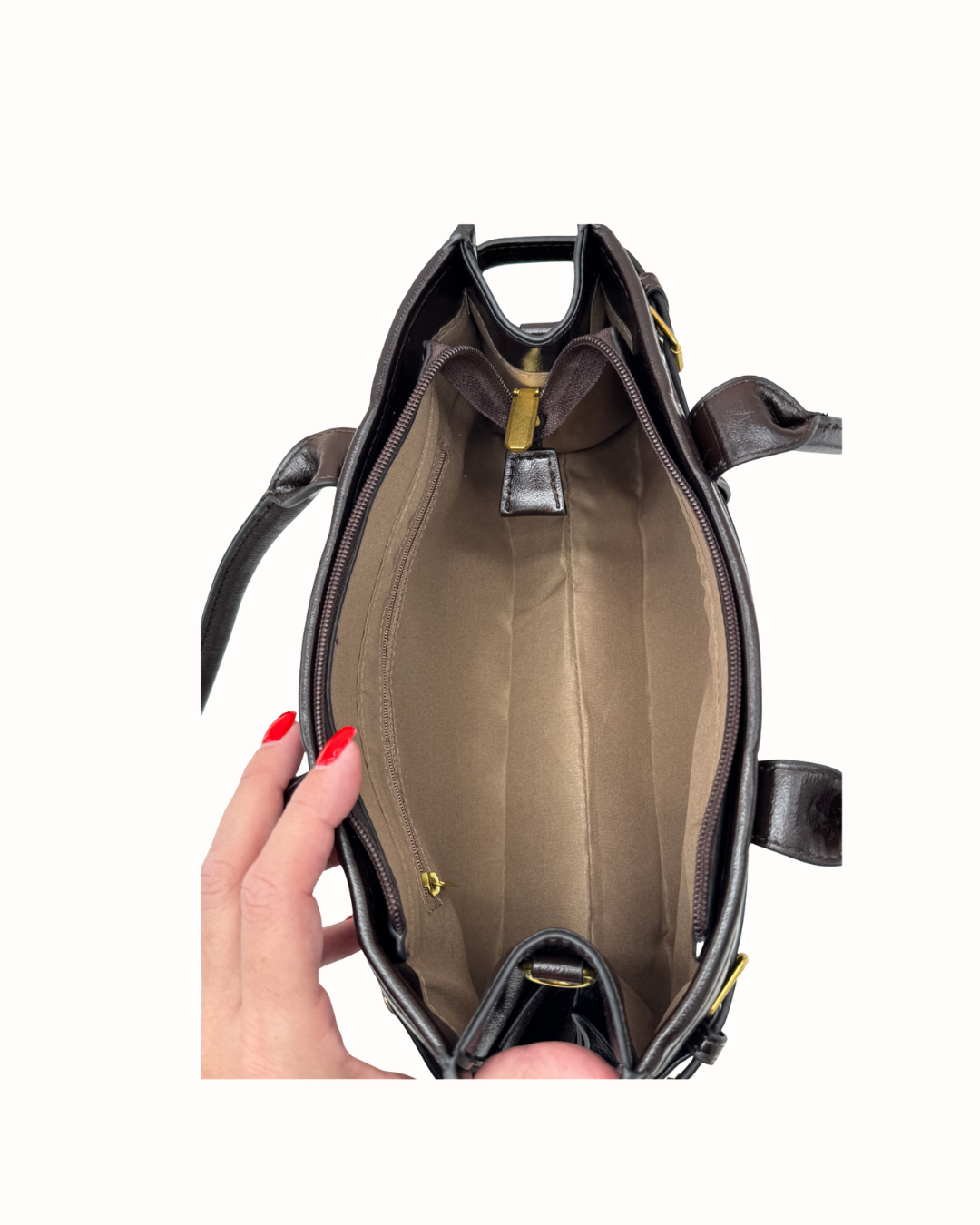 Bolso Shopper Bandolera  Negro de Piel con Hebillas Doradas para Mujer