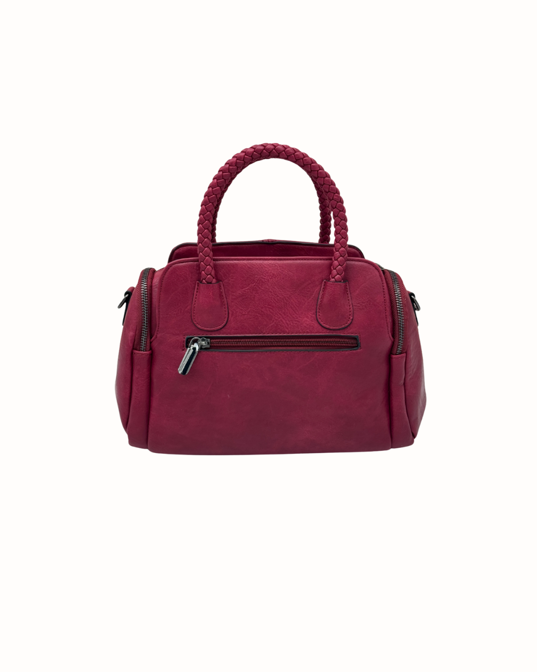 Bolso de Mano y Bandolera con Asas Trenzadas y Cremalleras Laterales - Color Buganvilla