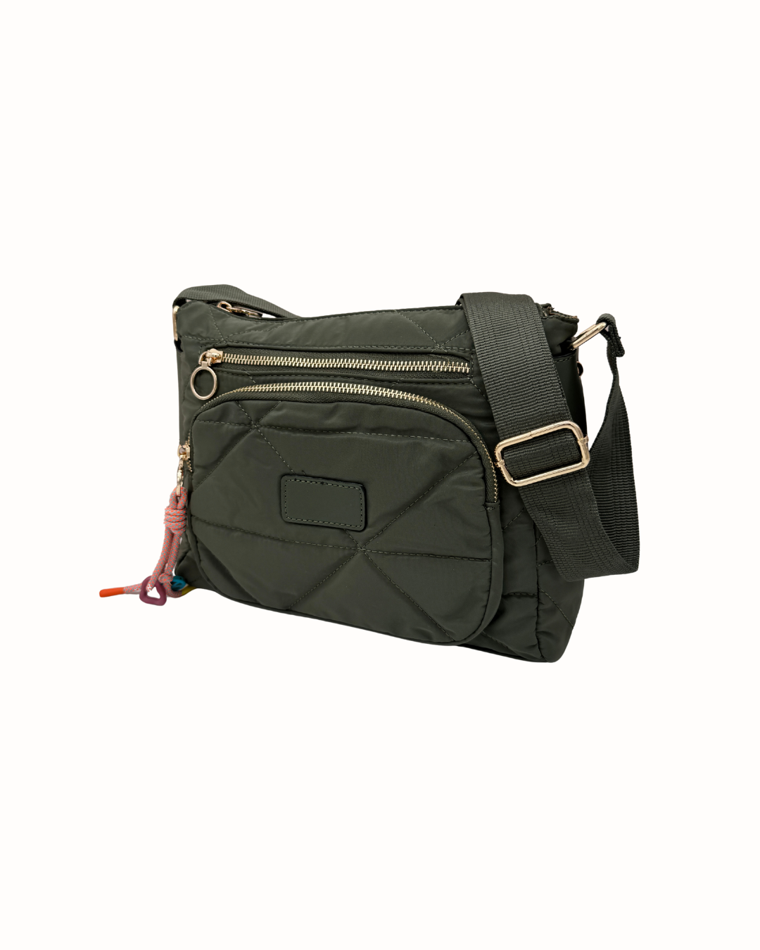 Bolso Bandolera Acolchada Verde Oliva con Multibolsillos